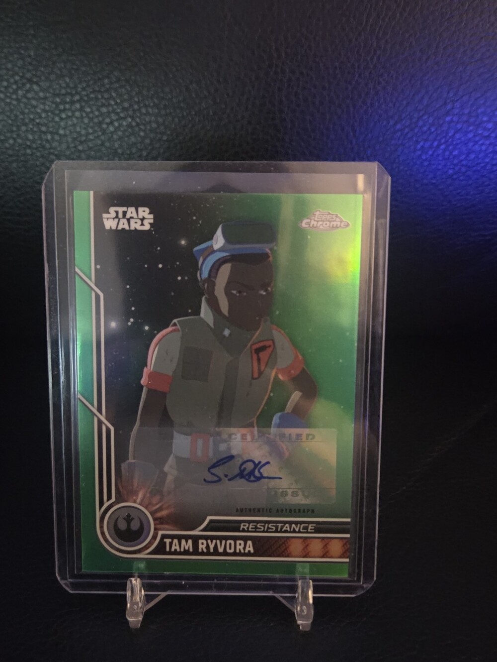 2023 Topps Chrome Star Wars Tam Ryvora Green Refractor Autograph card